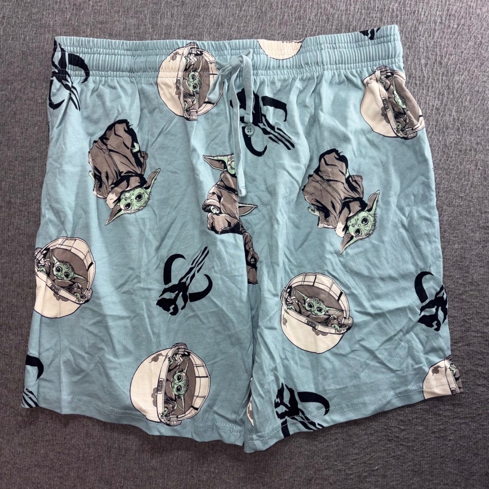 Star Wars Grogu Baby Yoda Mandalorian Sleep Pajama Shorts Blue Mens Large NWT